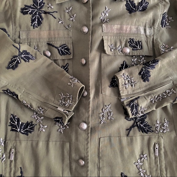 The Kooples Paris Designer Beaded Embroidered Green Parka Coat Women's Jacket S - Picture 7 of 11